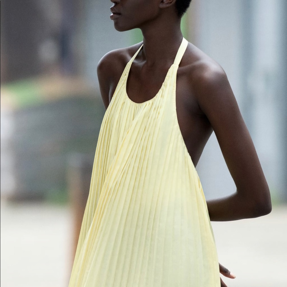 Zara yellow halter mini dress pleated